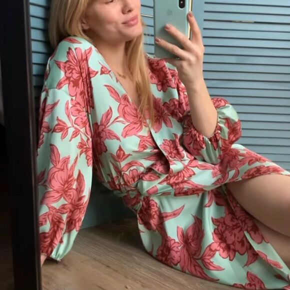 Zara Wrap Style Midi Floral Print Long Sleeves Satin - Picture 1 of 9